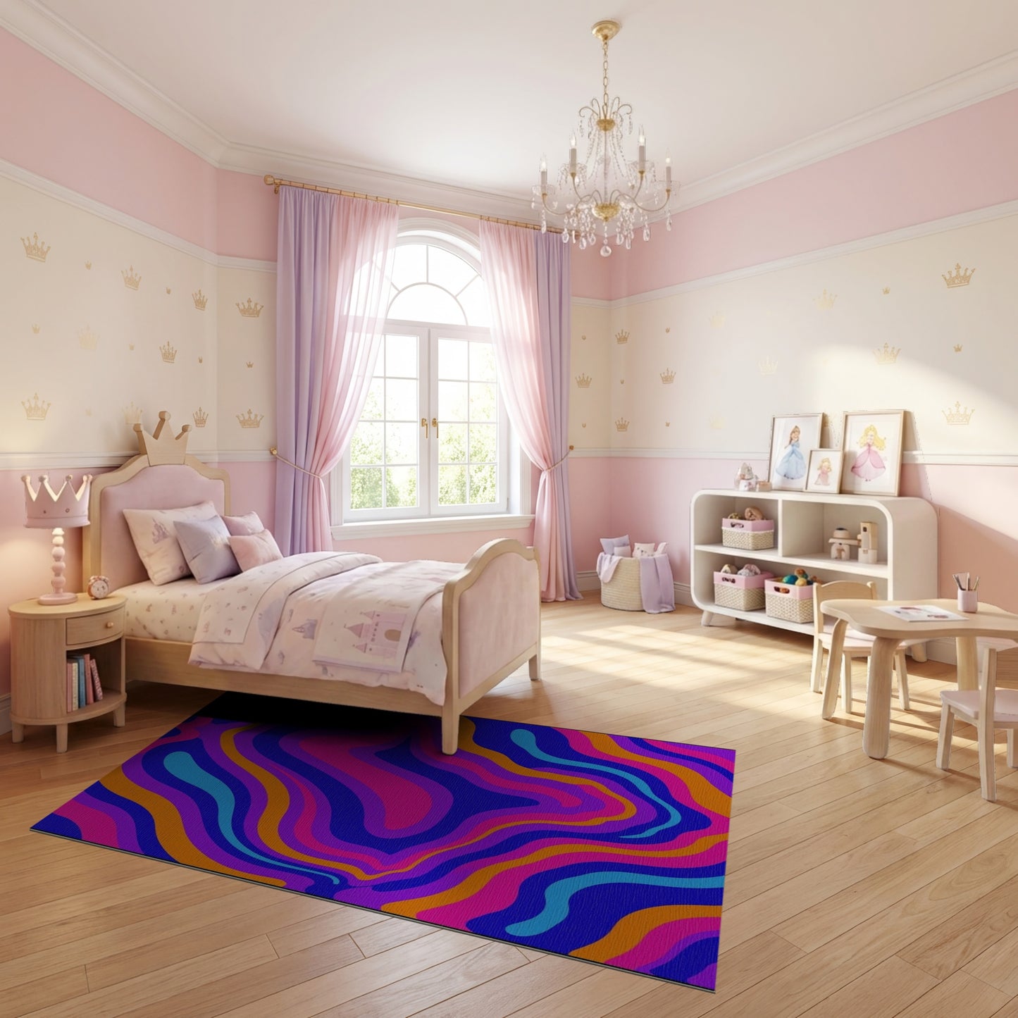 Vibrant Wavy Pink Orange Blue Purple Rug