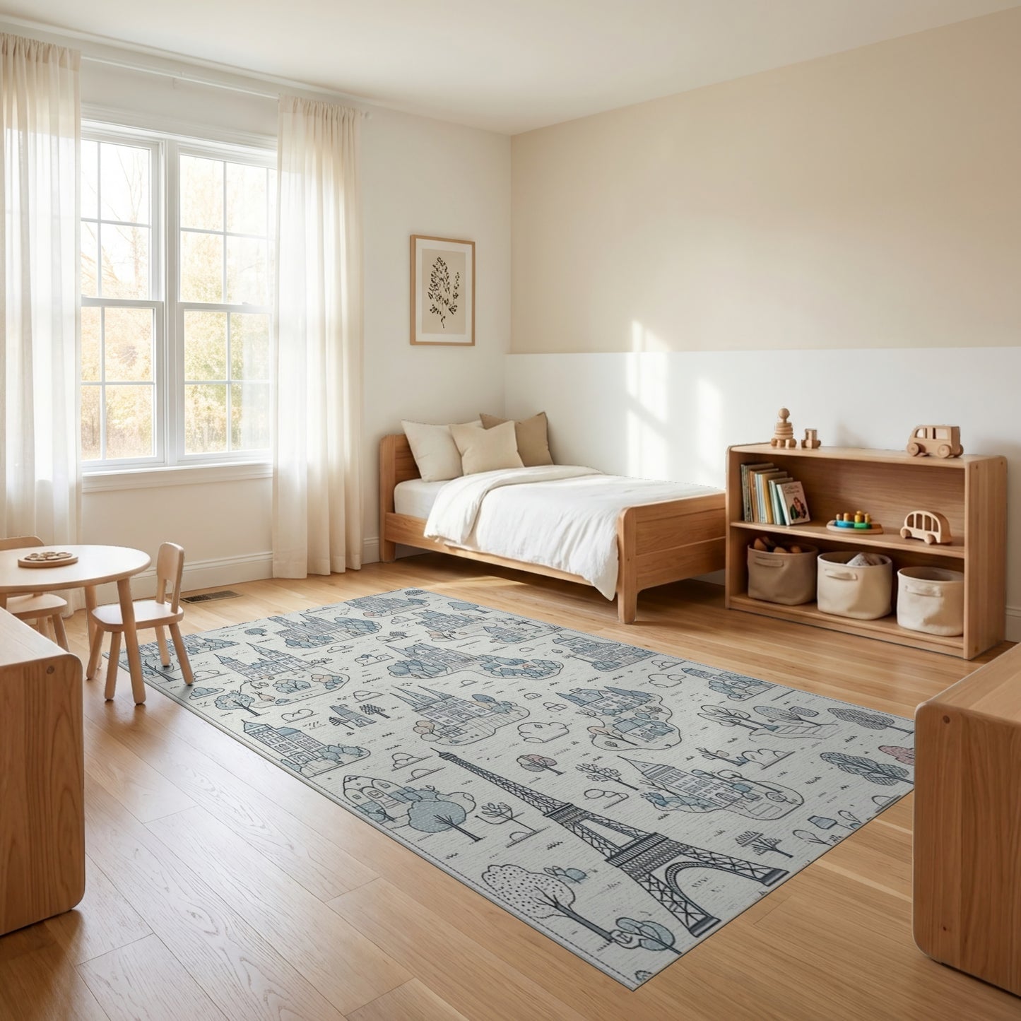 Whimsical Blue Eiffel Tower Castles Rug