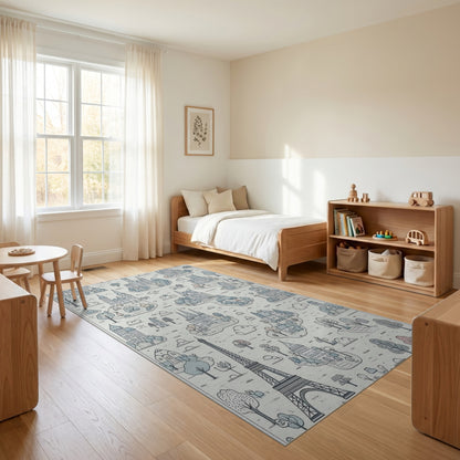 Whimsical Blue Eiffel Tower Castles Rug