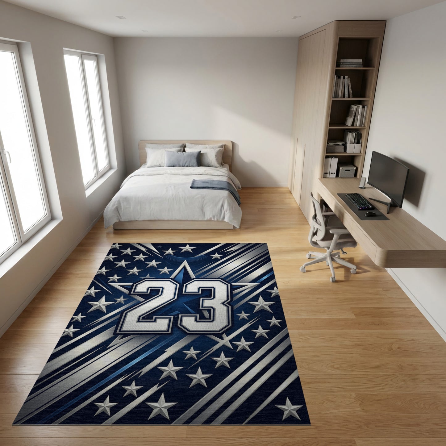 Bold Navy Silver Stars Stripes 23 Rug