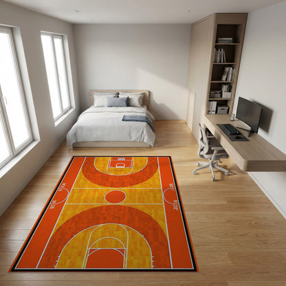 Sporty Orange Basketball Court Pattern Rug