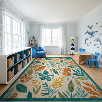 Vibrant Teal and Orange Leaf Rug