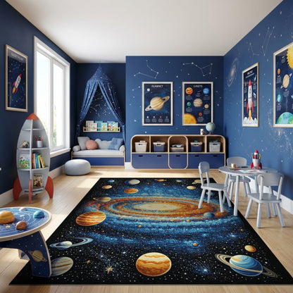 Vibrant Cosmic Spiral Galaxy Planets Rug