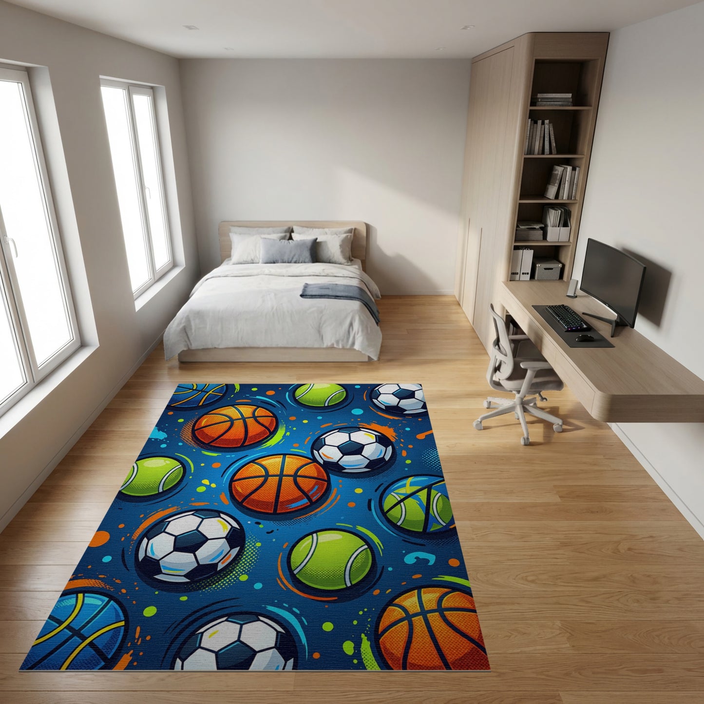 Vibrant Basketball Soccer Tennis Balls Rug 2
