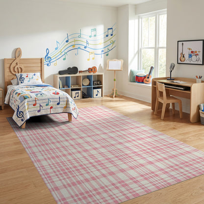 Pink White Gingham Check Rug