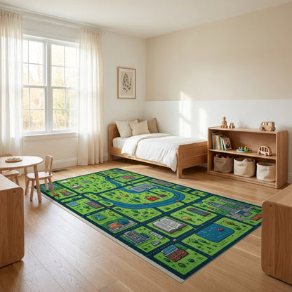 Playful Green City Map Rug