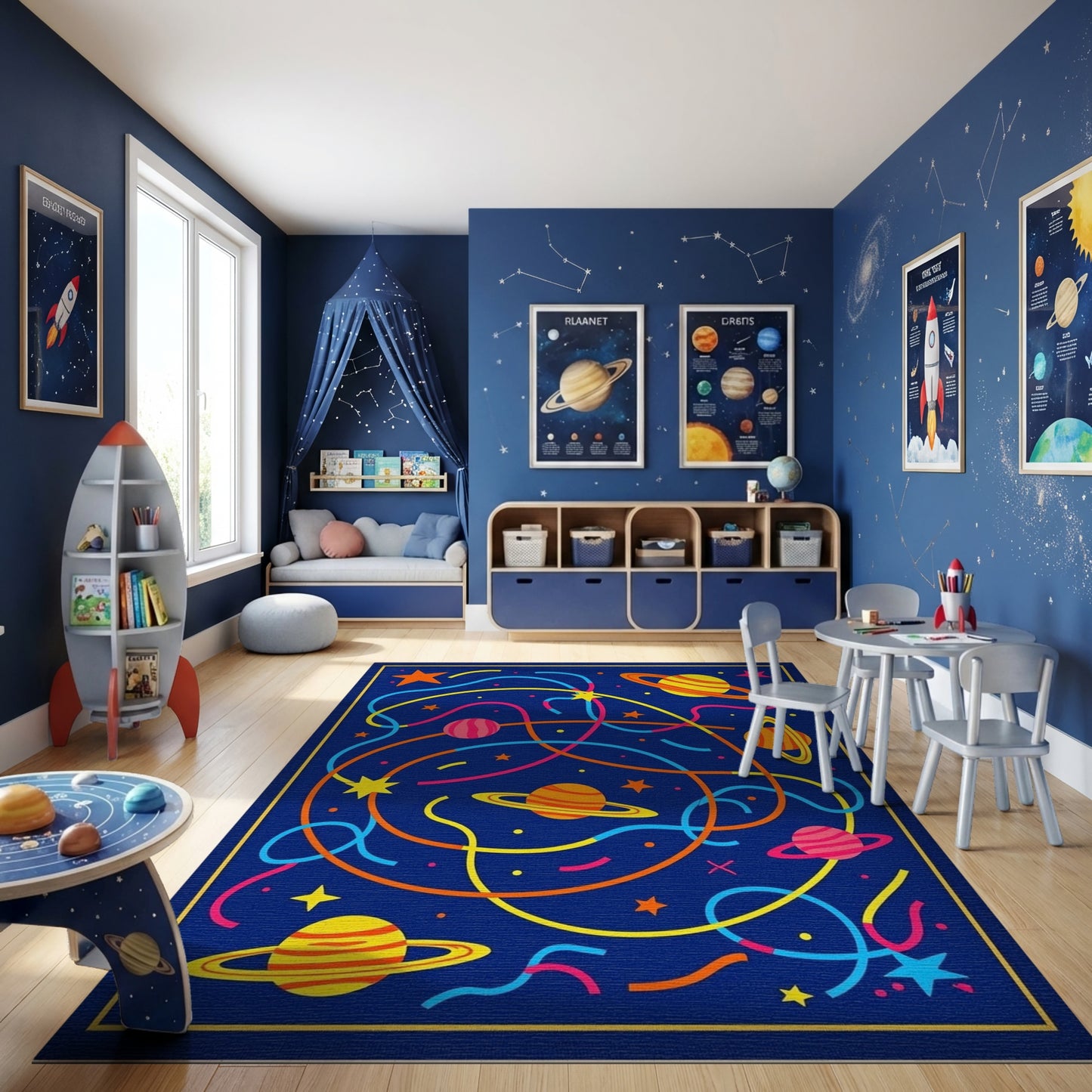 Neon Cosmic Swirling Planets Stars Rug