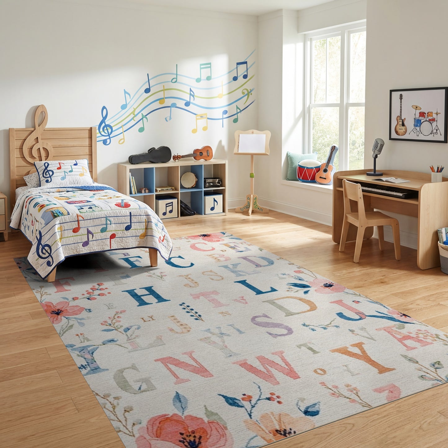 Whimsical Pastel Alphabet Floral Rug