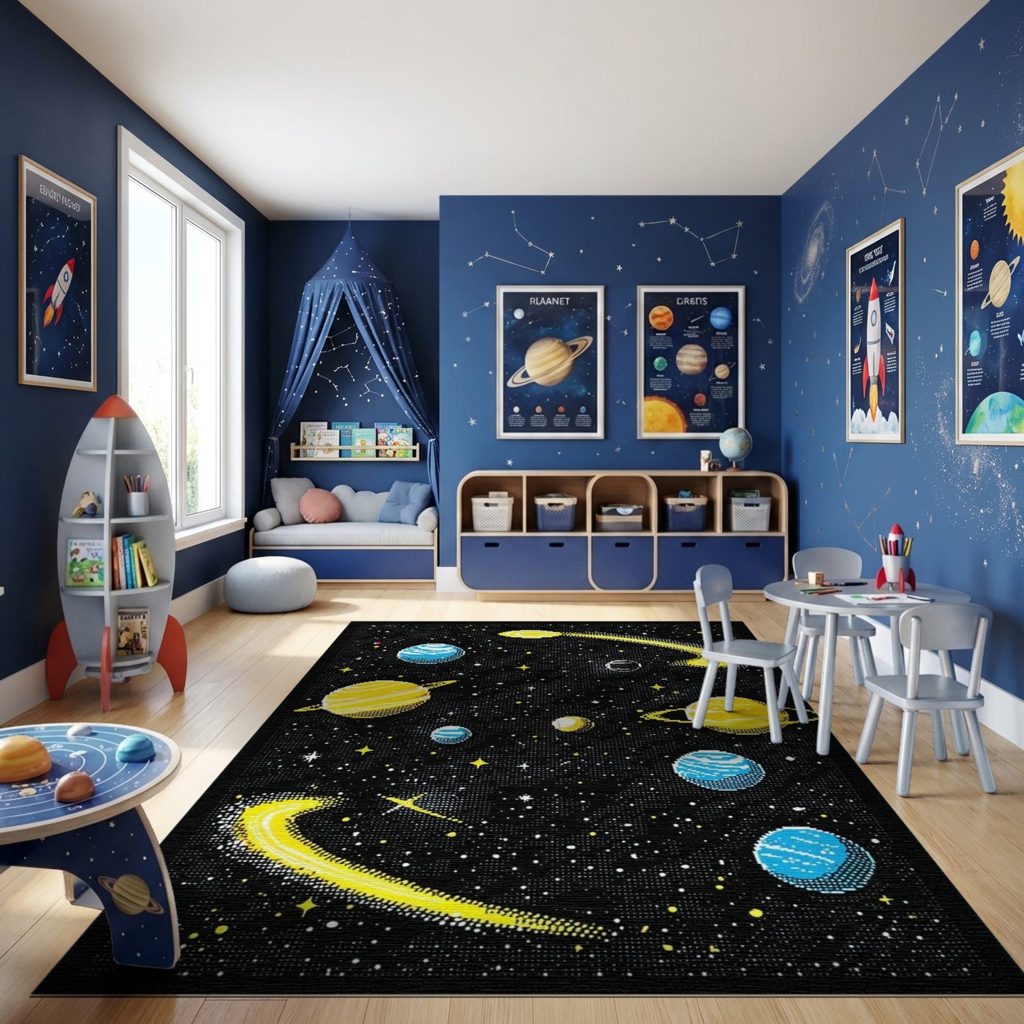Retro Pixel Cosmic Planets Rug