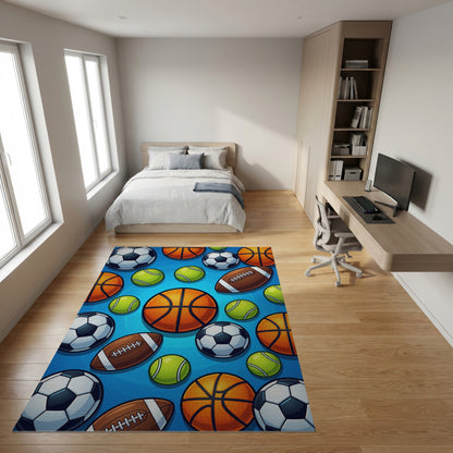 Vibrant Soccer Basketball Tennis Football Rug