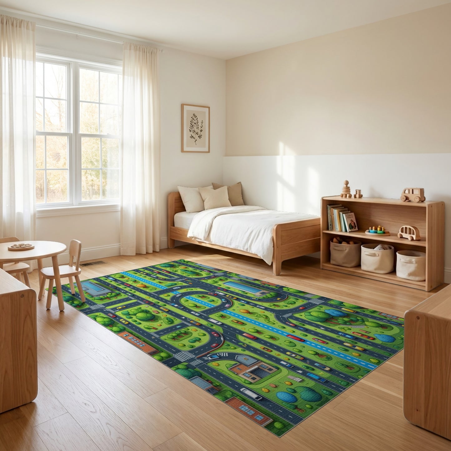 Vibrant Aerial City Grid Trees Rug