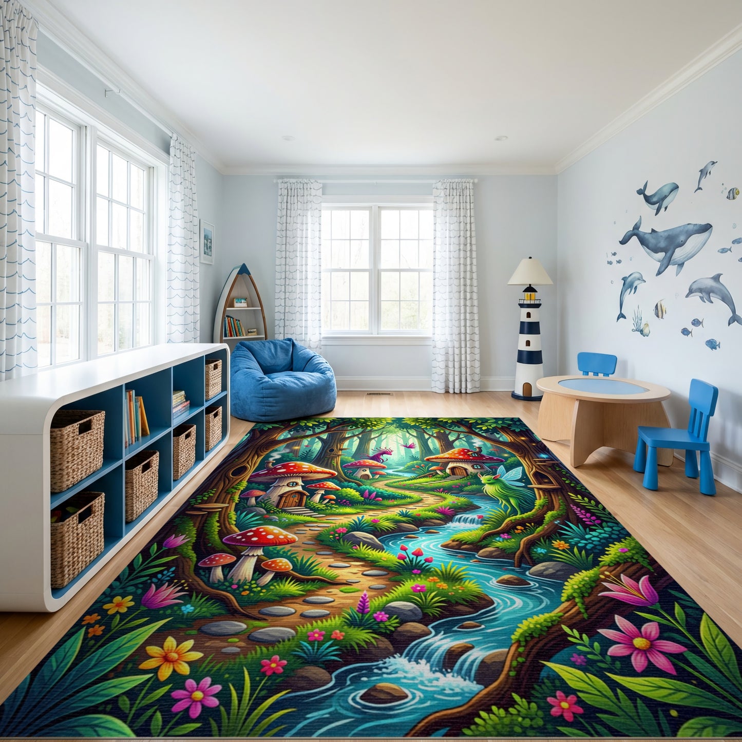 Whimsical Enchanted Mushroom Fairy Forest Rug