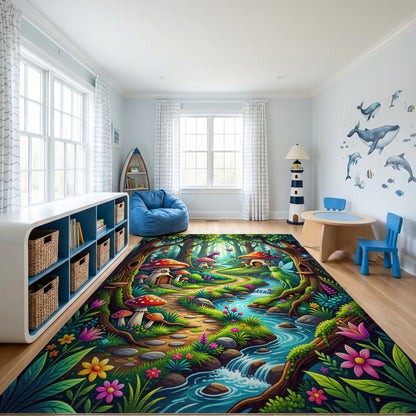 Whimsical Enchanted Mushroom Fairy Forest Rug