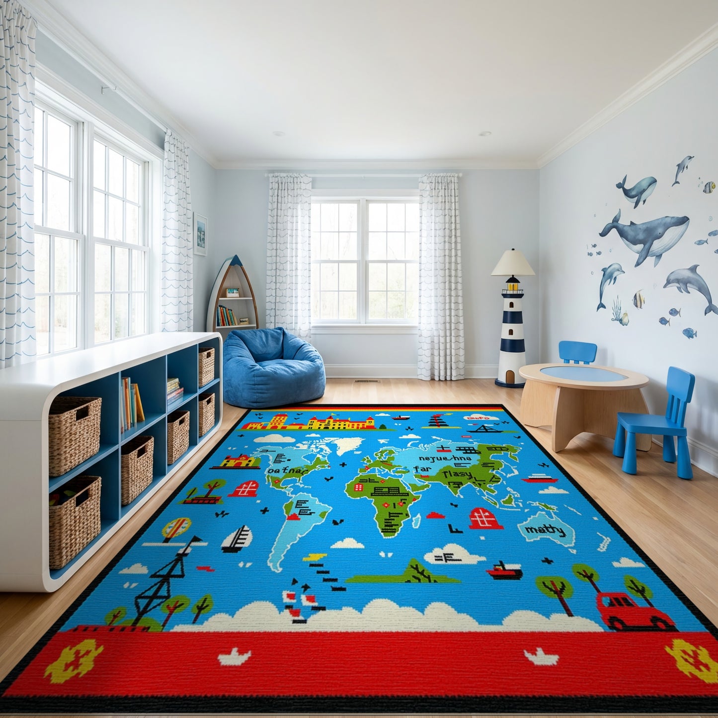 Colorful Pixelated World Map Rug