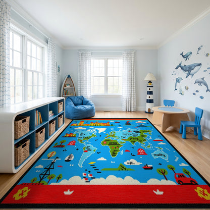 Colorful Pixelated World Map Rug