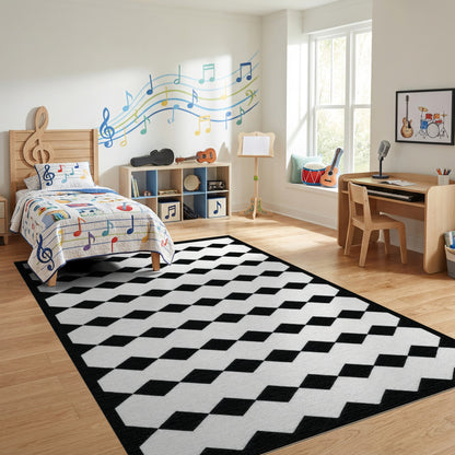Black and White Diamond Geometric Rug