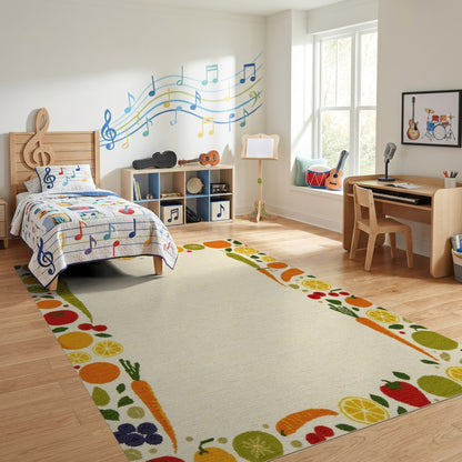 Whimsical Fruit Vegetable Border Rug