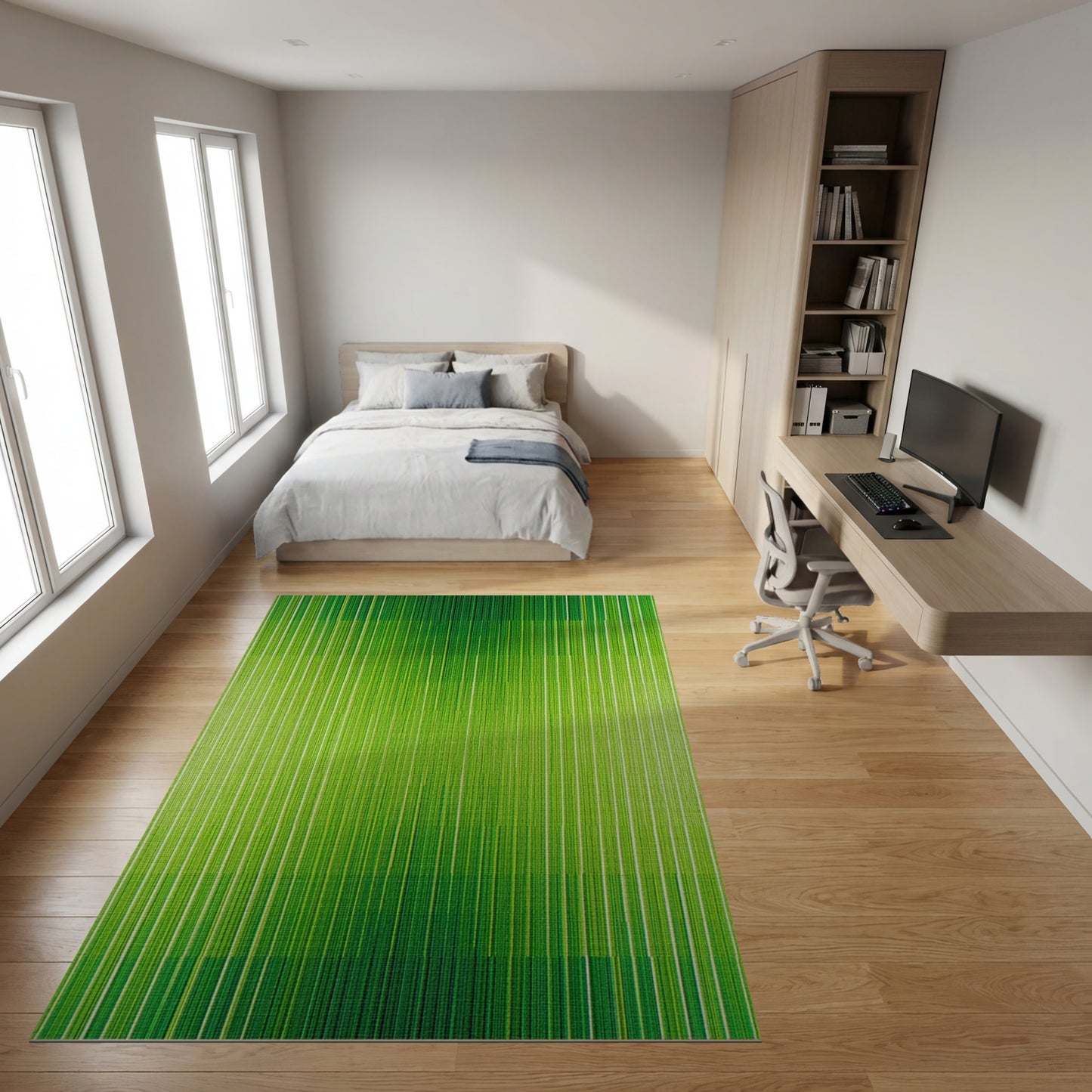 Vibrant Green Vertical Gradient Stripes Rug