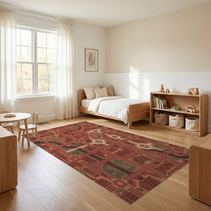 Warm Terracotta City Grid Rug