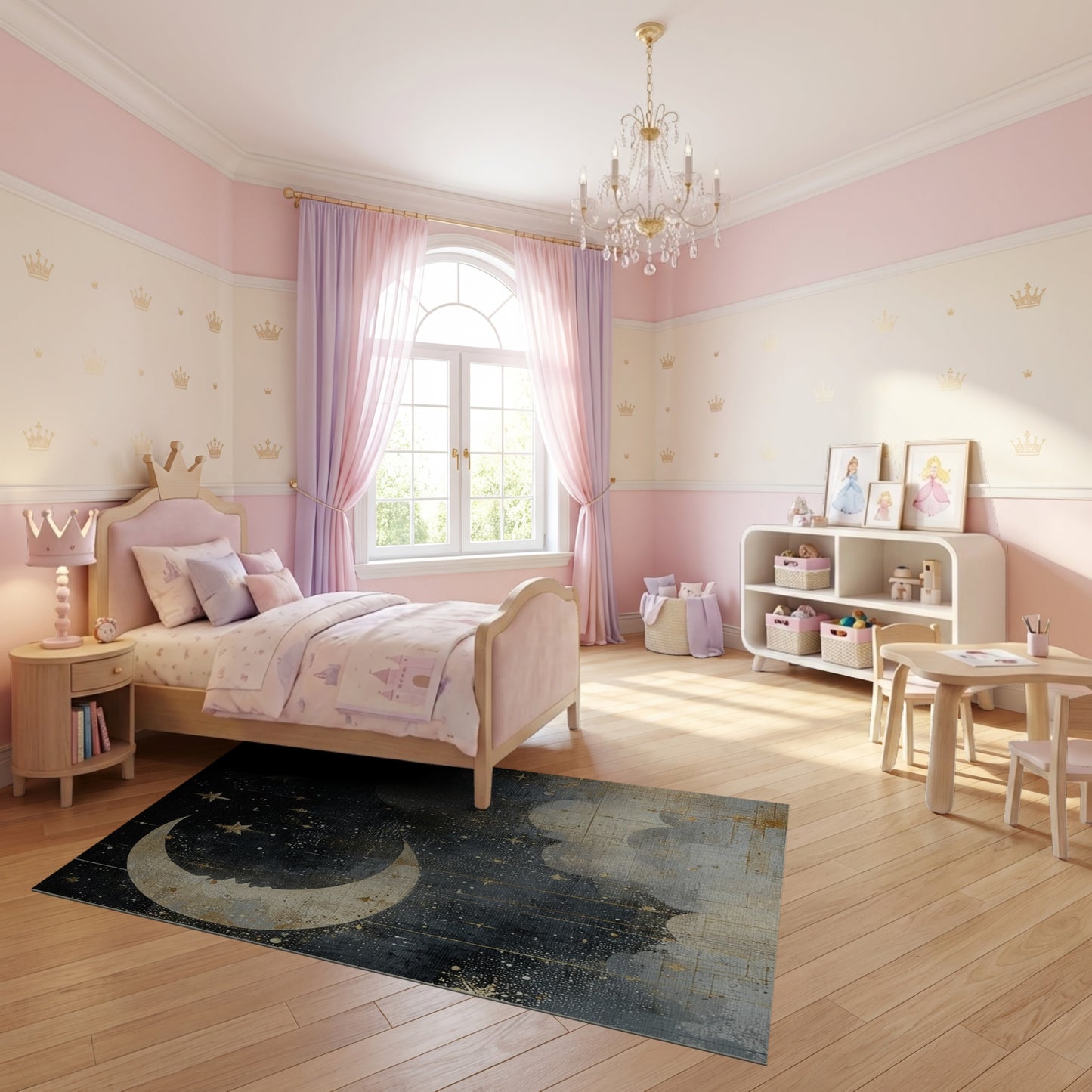 Mystical Golden Moon Stars Clouds Rug