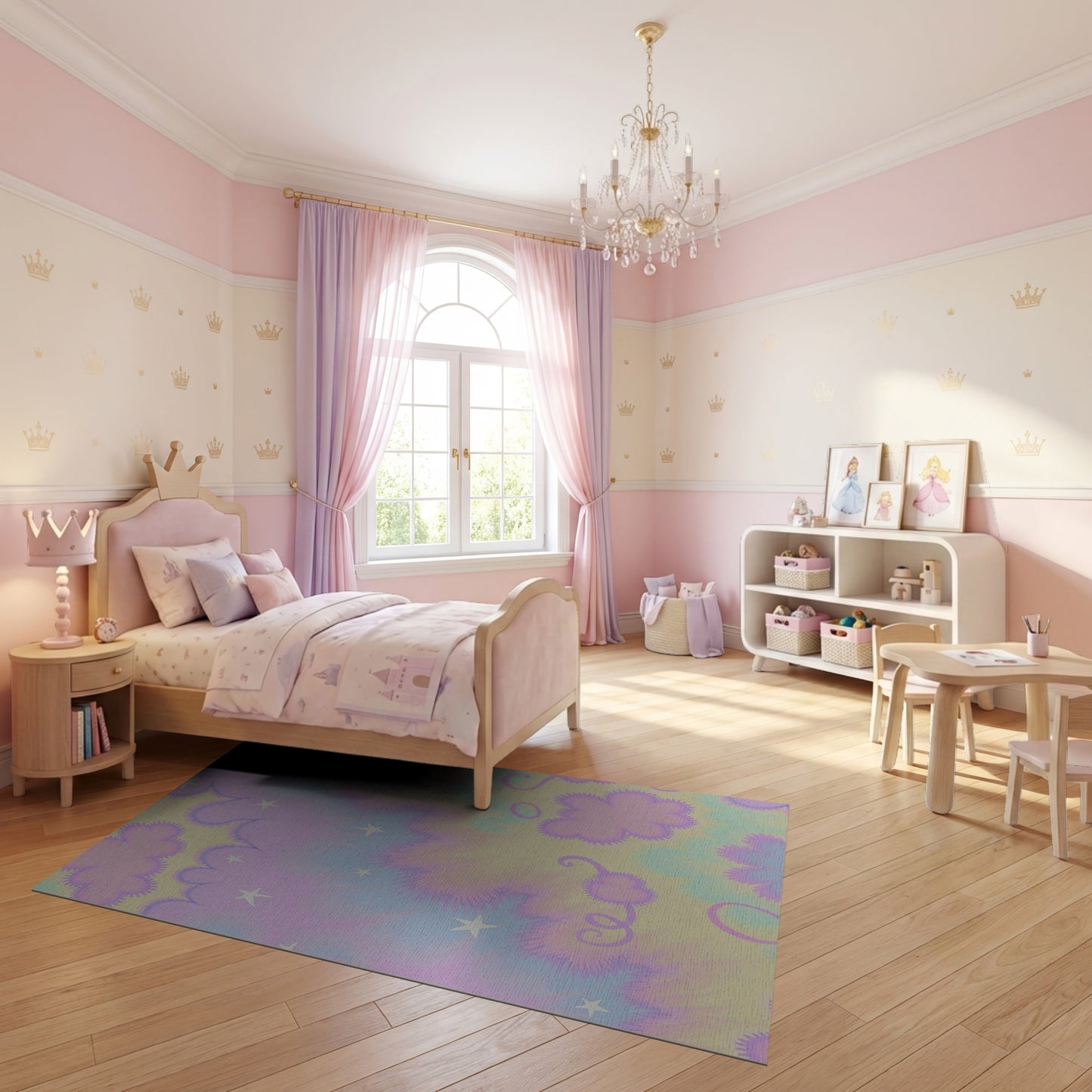 Dreamy Pastel Fluffy Clouds Stars Rug