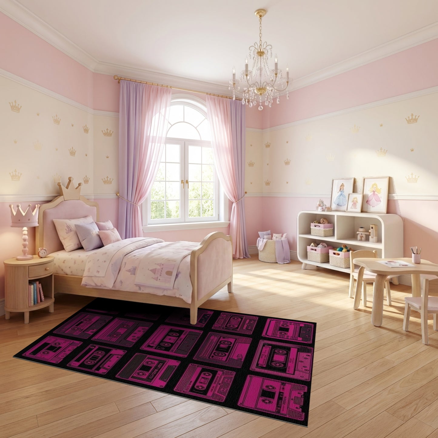 Retro Neon Pink Cassette Tapes Rug