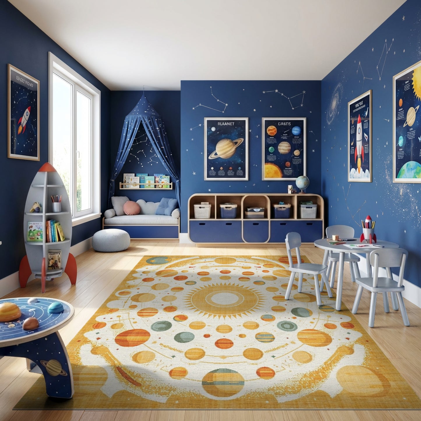 Golden Solar System Mandala Rug