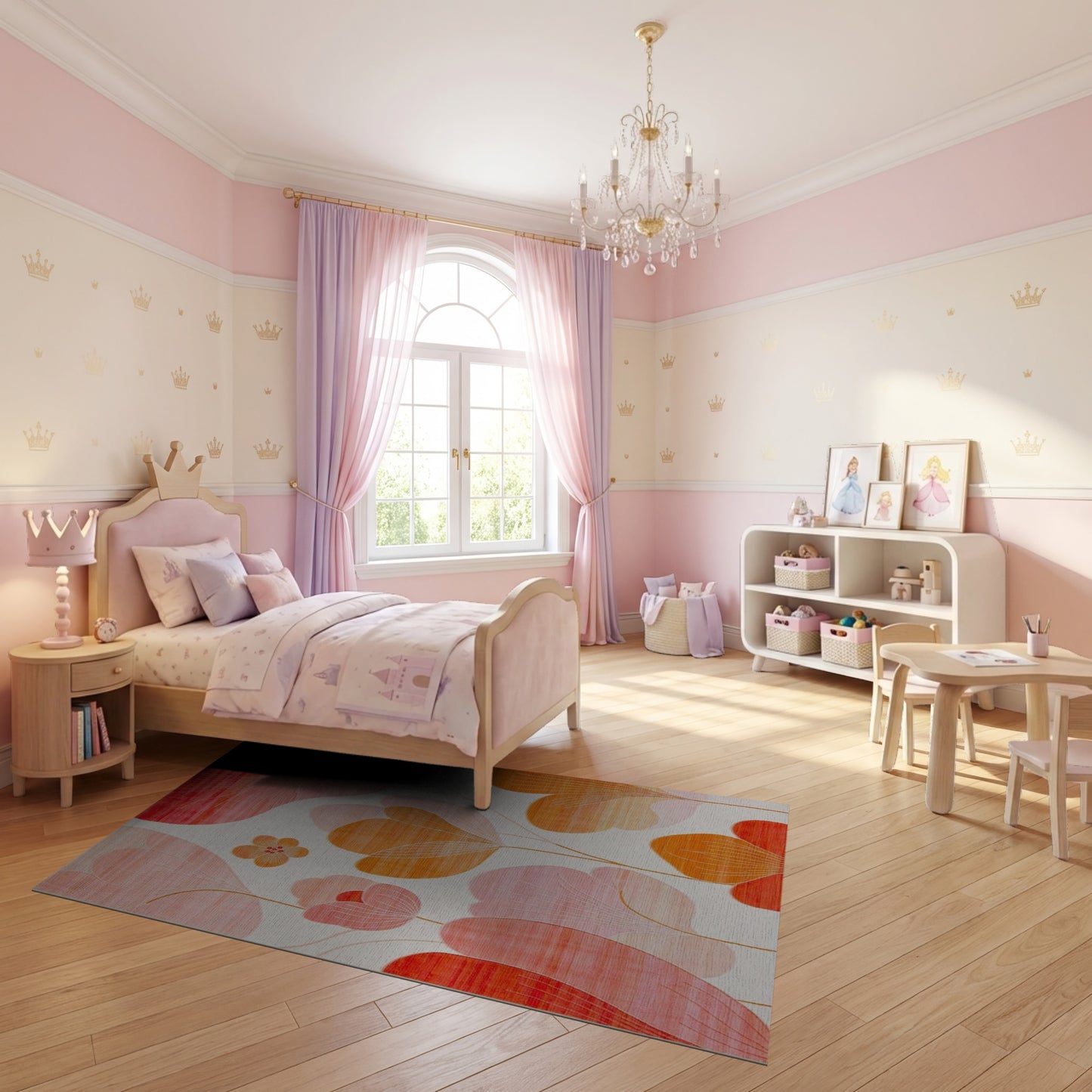 Modern Pink Orange Abstract Petals Rug