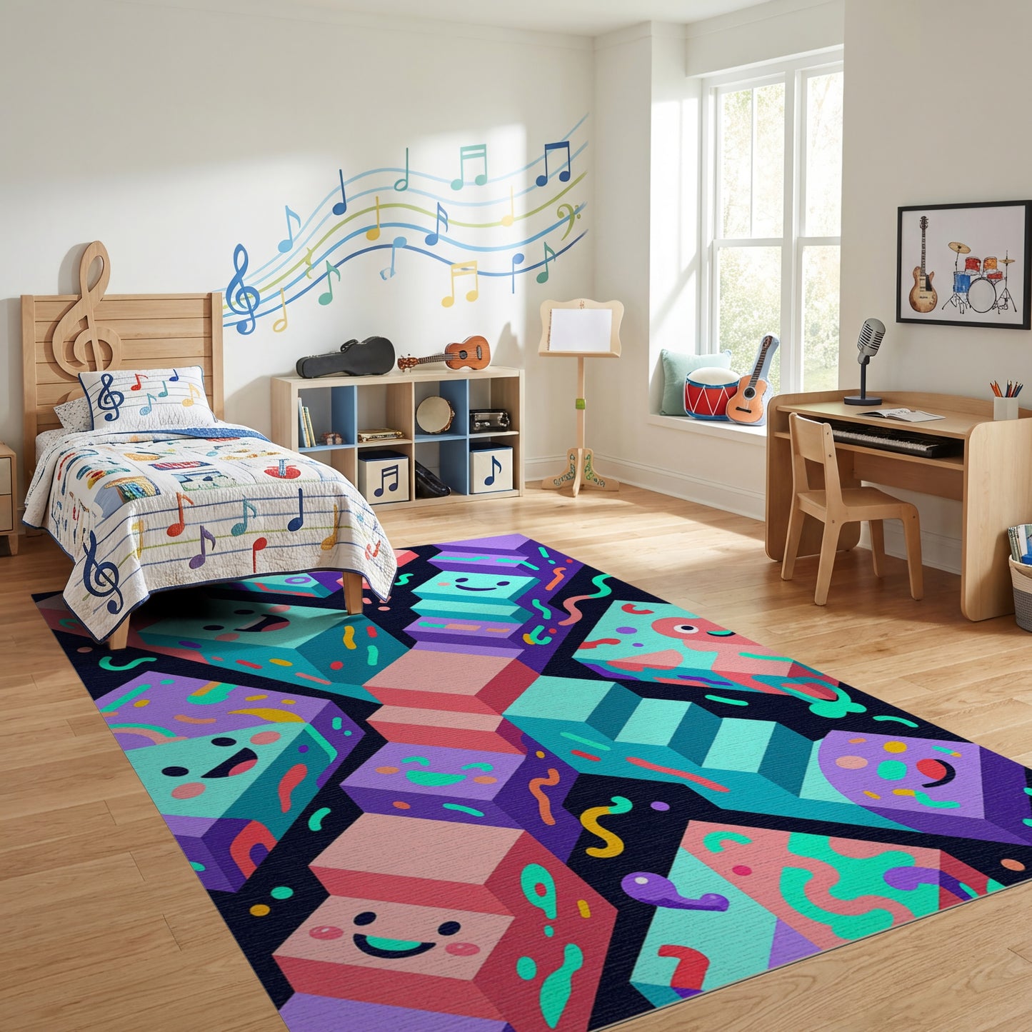 Playful Stacked Smiling Cubes Rug