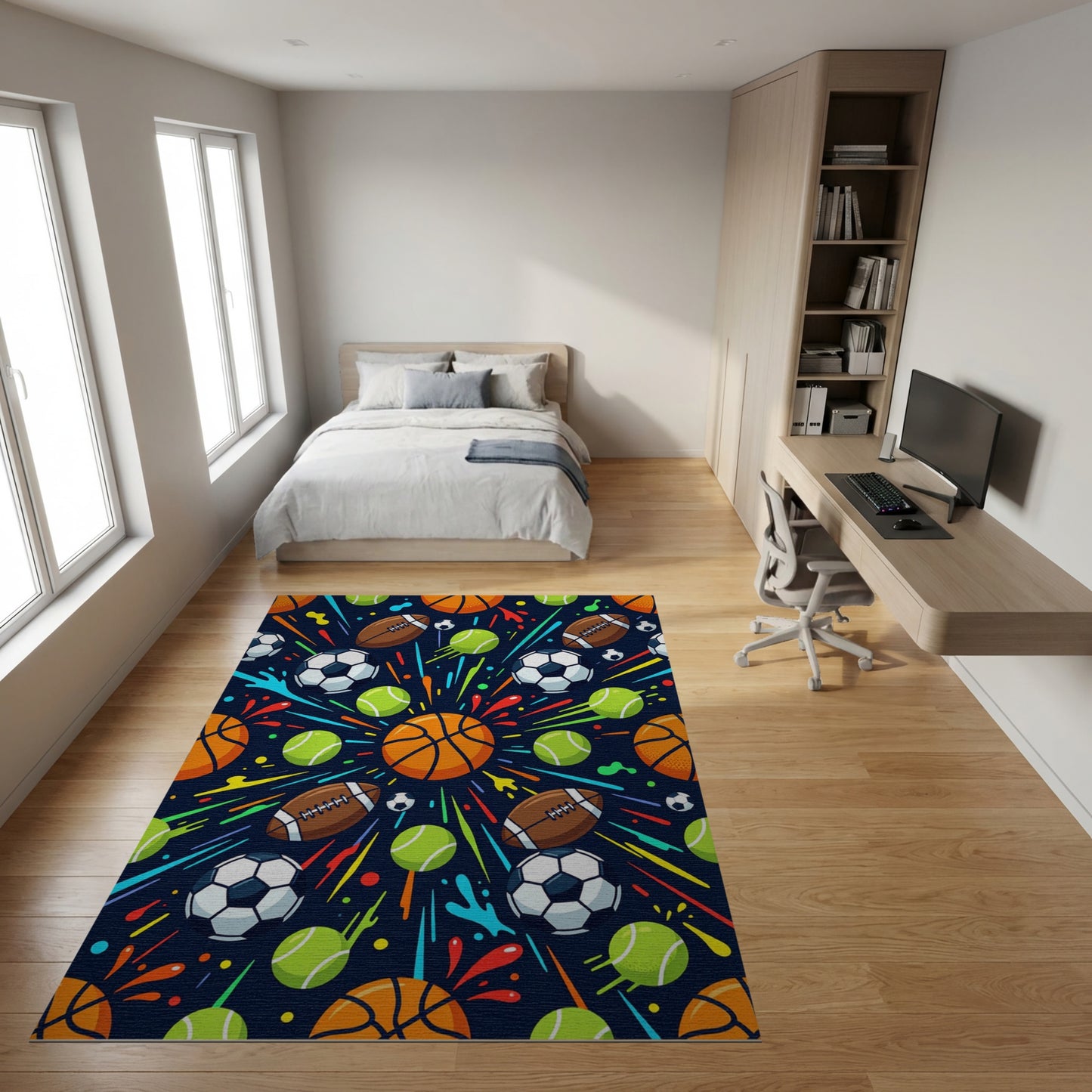 Vibrant Sports Balls Explosive Splatter Rug