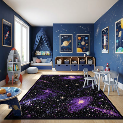 Purple Cosmic Stars Ringed Planet Rug