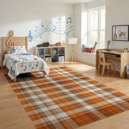 Rustic Orange Plaid Warm Tones Rug