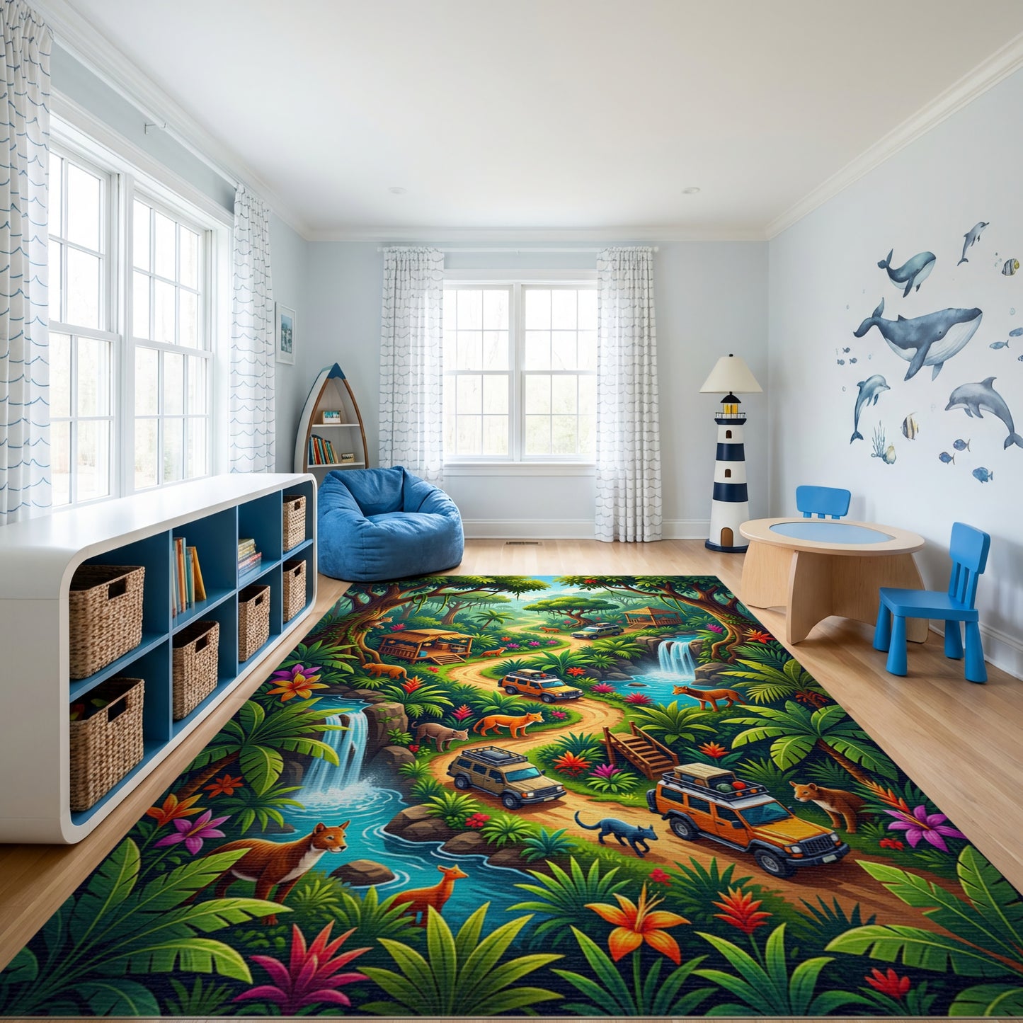 Vibrant Lush Jungle Safari Adventure Rug