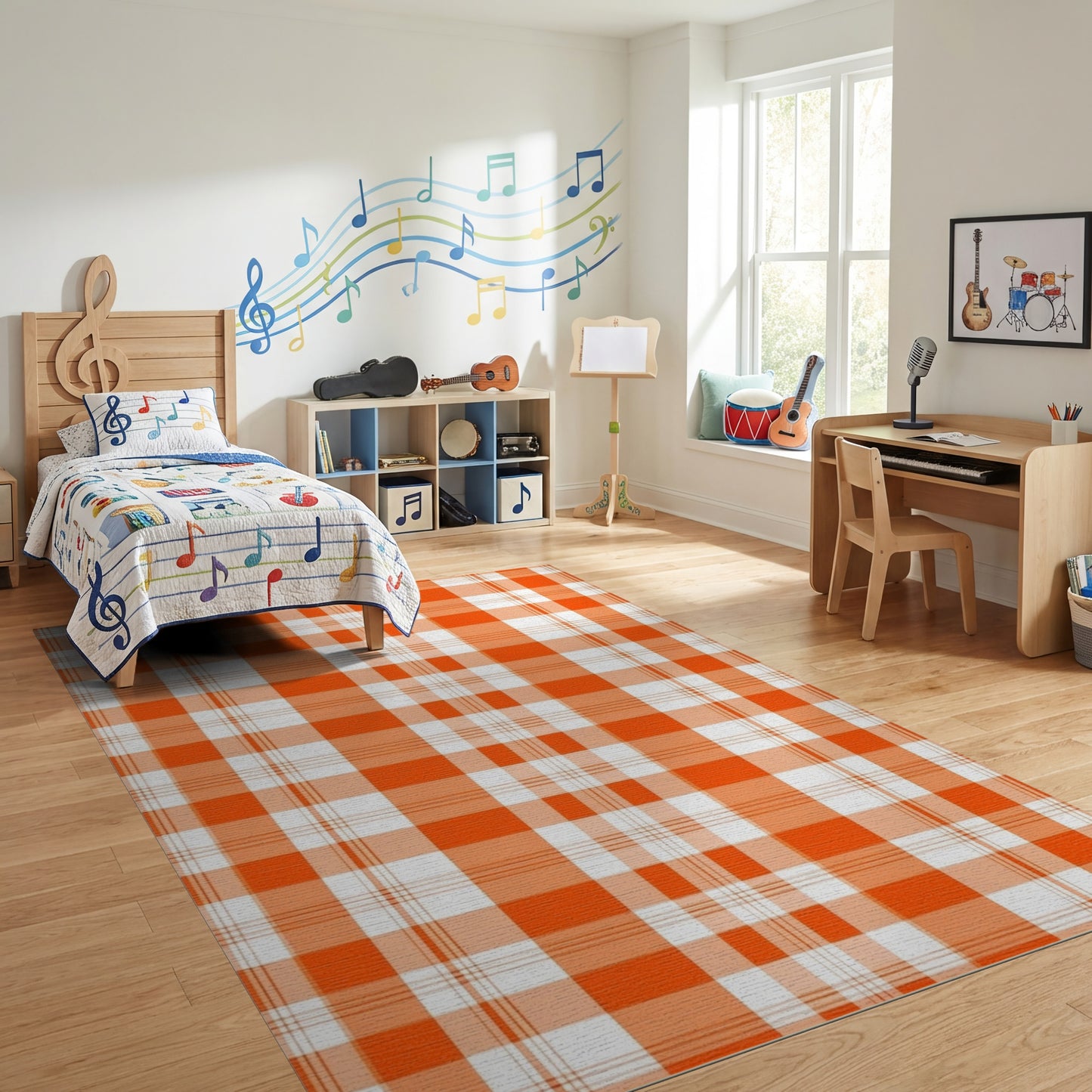 Bold Orange and White Plaid Rug
