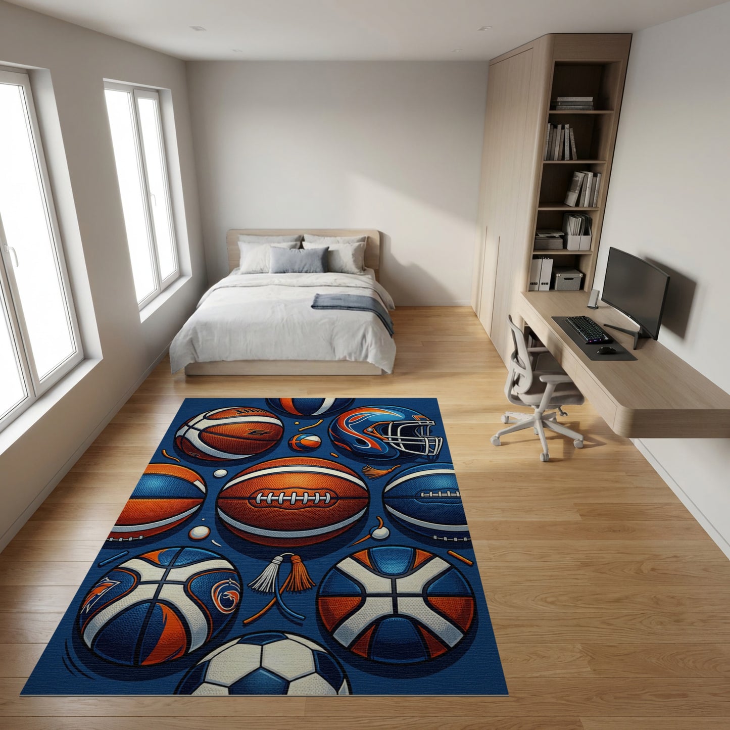 Navy Orange Basketball Football Helmet Rug
