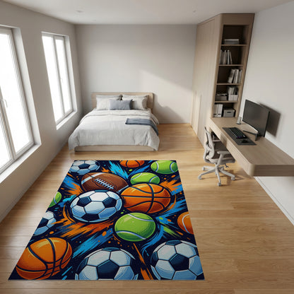 Vibrant Sports Balls Dynamic Splash Rug