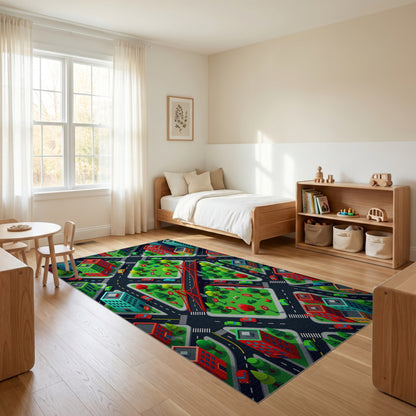 Vibrant Isometric City Bridge Rug