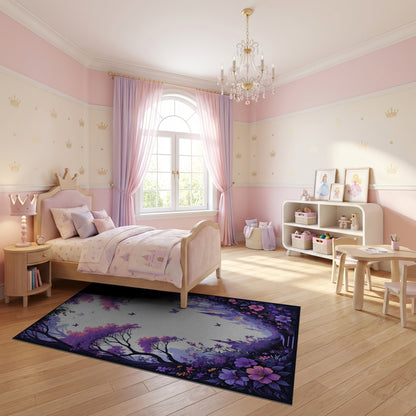 Dreamy Purple Forest Castle Butterflies Rug
