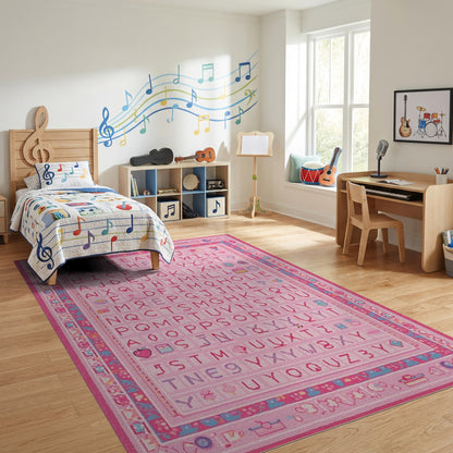 Pink Playful Alphabet Grid Rug