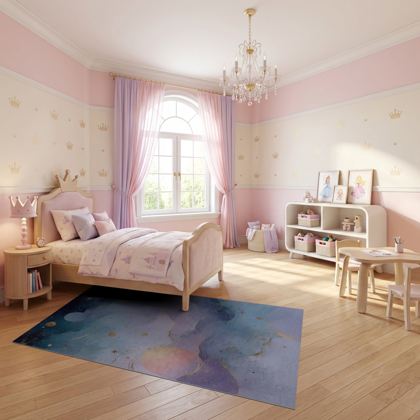 Cosmic Wavy Mountains Stars Planets Rug