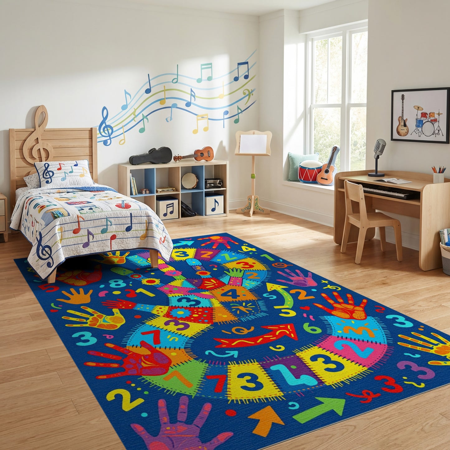 Colorful Handprint Number Game Rug