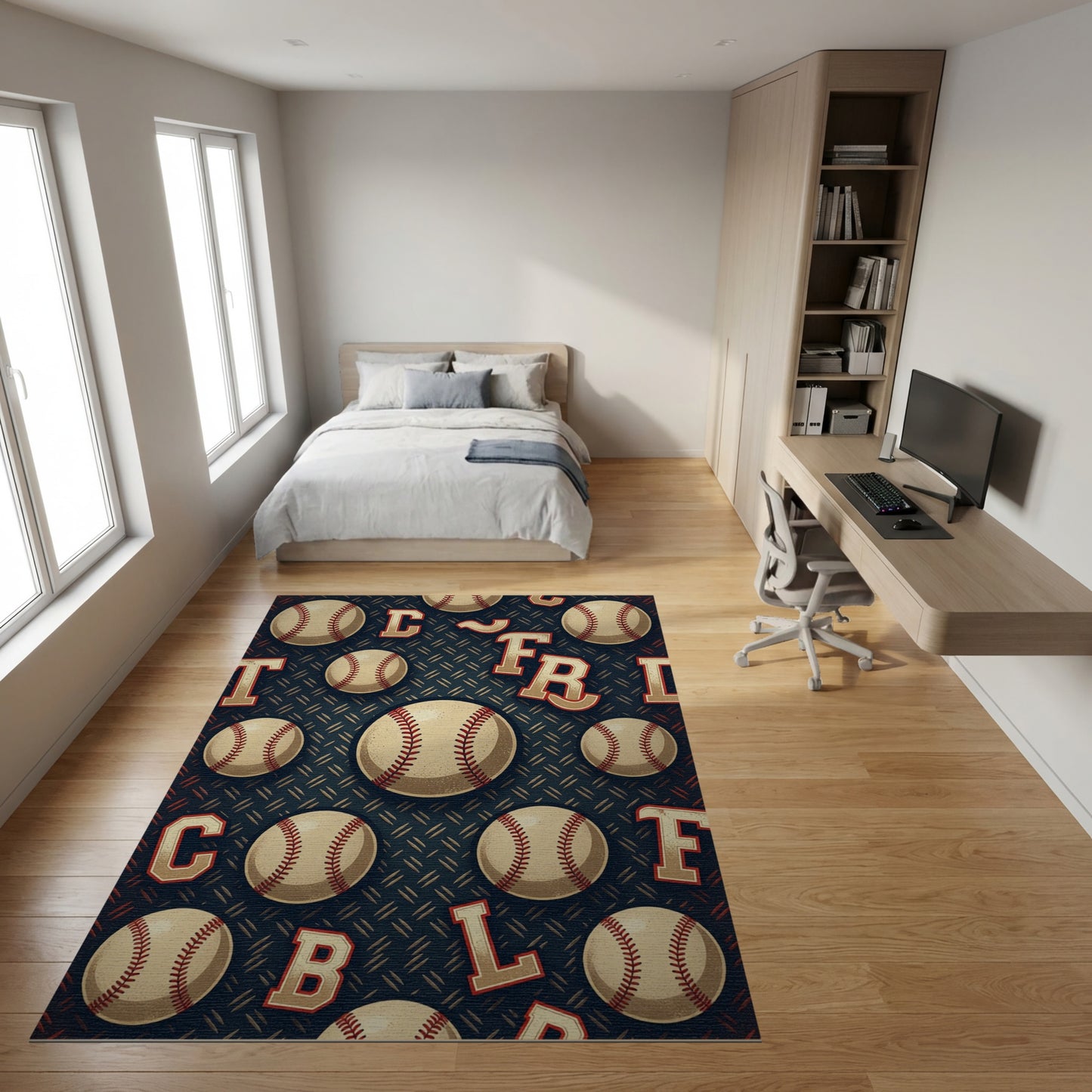 Navy Varsity Baseball Letters Rug