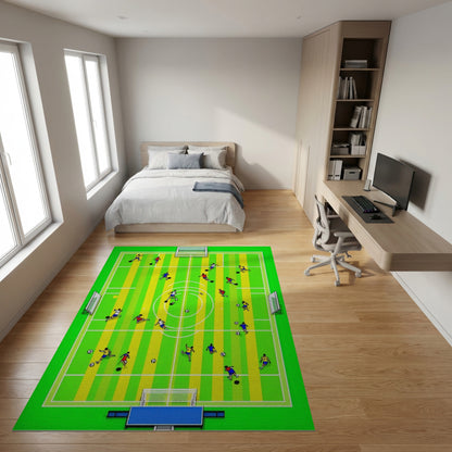 Vibrant Soccer Field Players Rug