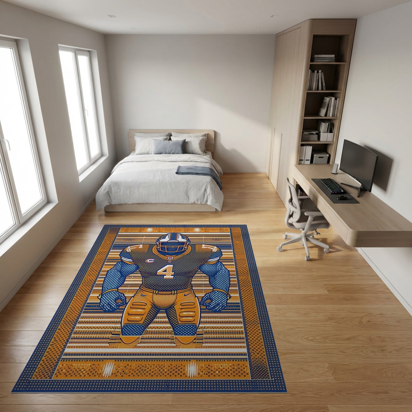 Bold Orange Navy Football Player 4 Rug