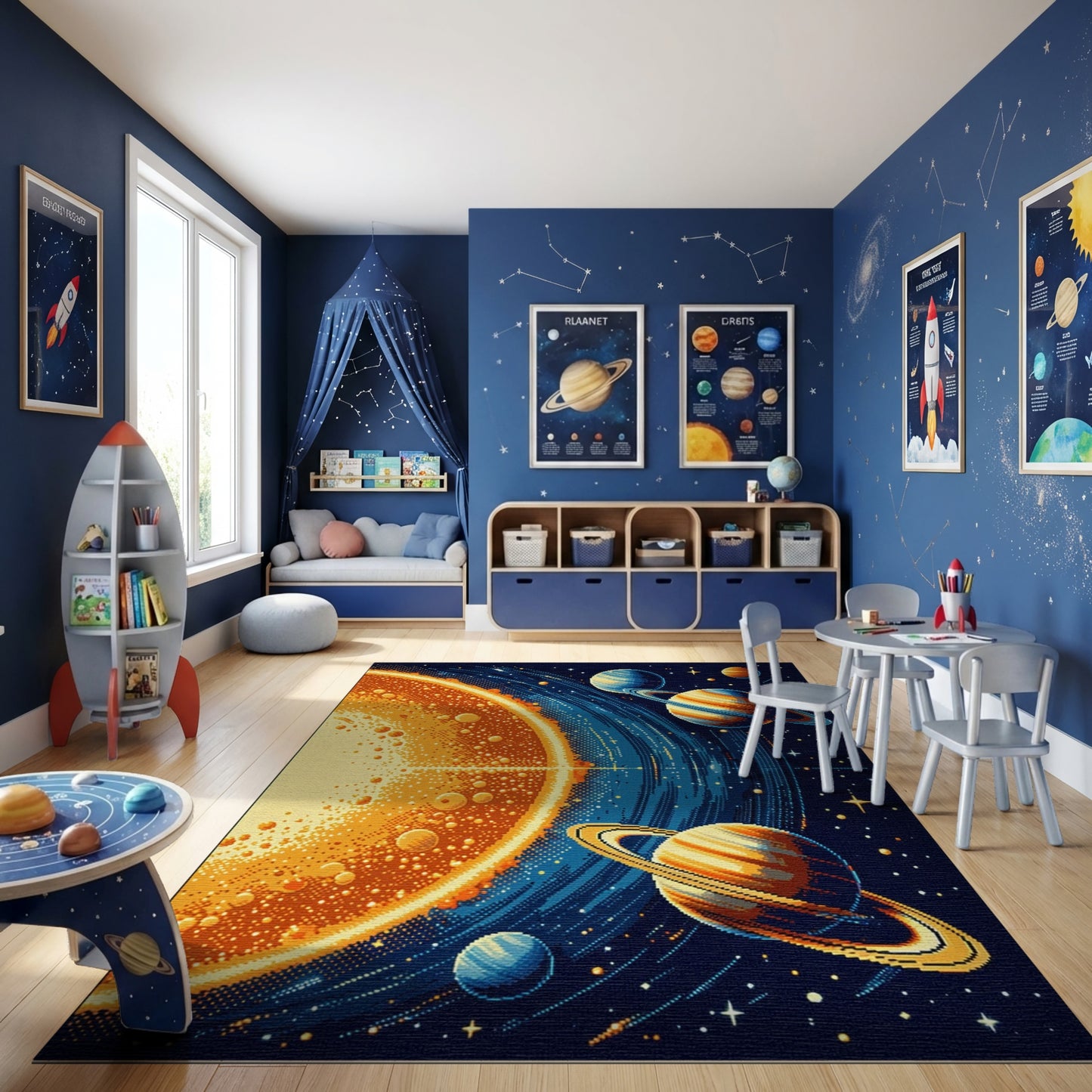 Retro Solar System Cosmic Planets Rug