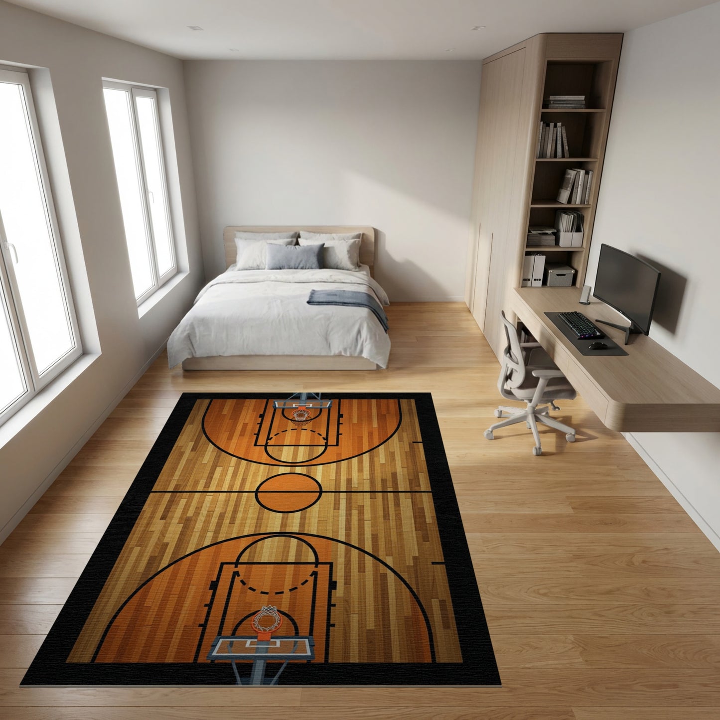 Basketball Court Hardwood Hoops Rug