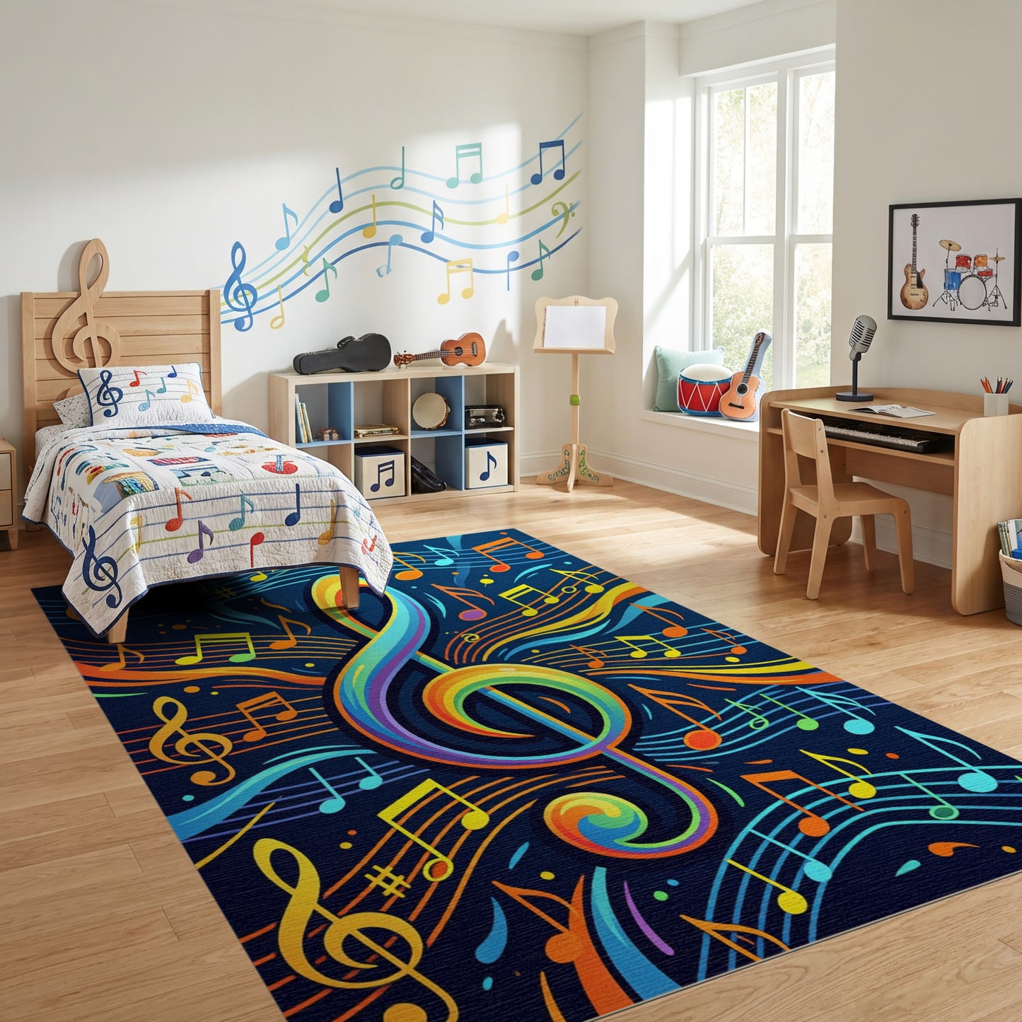 Vibrant Rainbow Treble Clef Notes Rug