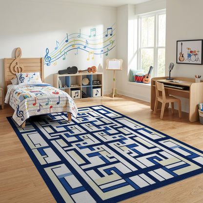 Modern Navy and Cream Lattice Rug