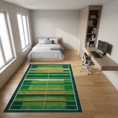 Modern Green Gold Striped Geometric Rug