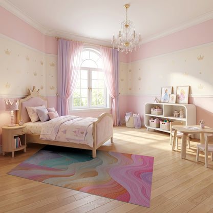 Pastel Wavy Layers Gold Stars Rug